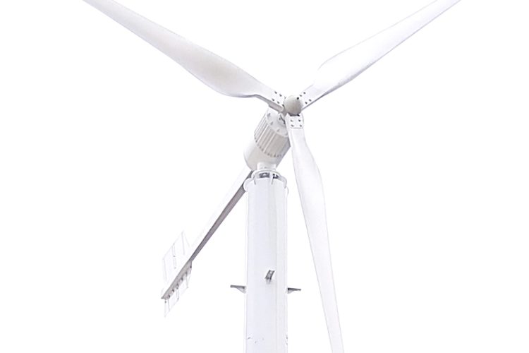 10 kW horizontal axis wind turbine, fiberglass blades, off grid and grid connected energy storage system for wind solar complementarity